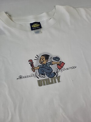 Vtg Utility Skateboards 'Quality Experts' Tee, Single Stitch, XL, 25.5x30'', Wear