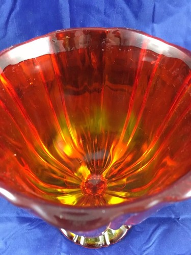 L. E. Smith Glass Amberina Orange Red Candy Pedestal Base Dish 6 7/8” Inch Tall - Picture 6 of 9