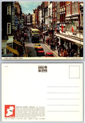 Grafton Street Dublin Ireland John Hinde Postcard 1960s Shopping Scene Bus Cars