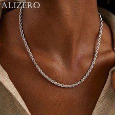 4mm Diamond Cut Solid 925 Sterling Silver Italian Rope Chain Mens Necklace