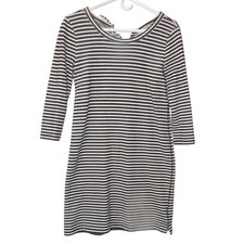 T by Talbots Womens Striped Knit Dress Black White Lace Up Back 3/4 Sleeve M