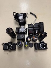 Nikon Film camera equipment lot lens, flash, case