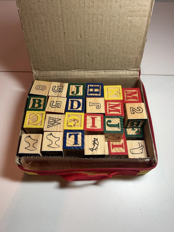 My Kids 45pc Alphabet Wooden Blocks Item No: 8204 Carrying Case OPEN bOX - Image 4 of 4