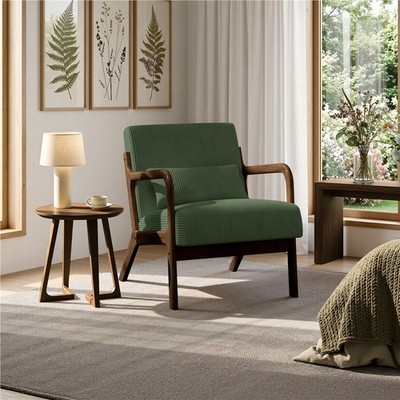 Mid-Century Upholstered Corduroy Accent Chair with Pillow Armrests for Bedroom