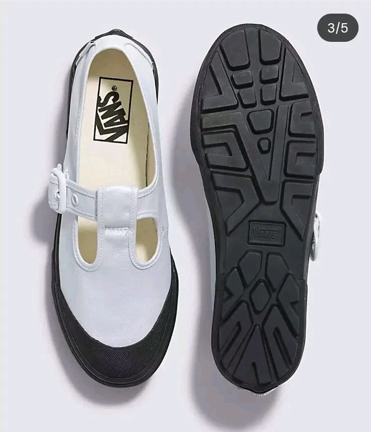 Vans Negro Blanco Lona Brillante Clásico Mary Jane T-Strap Tenis Talla 8 Foto 2 de 4