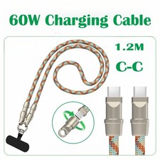 1.2m 2in1 Cell Phone Lanyard Charging Cable 60W Anti-Theft Crossbody Phone Strap