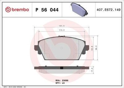Bremsbelagsatz Scheibenbremse PRIME BREMBO P 56 044 für NISSAN WP12 P12 ALMERA