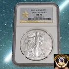 2013 W Burnished Silver Eagle NGC MS70 Early Release Gold Star Label Rare