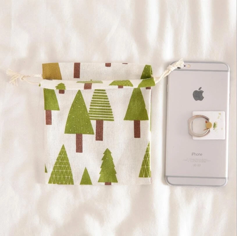 Christmas Tree Design Cotton Drawstring Storage Bag - Small