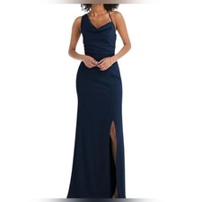 After Six Midnight Blue Crepe One Shoulder Cowl Neck Dress 6R