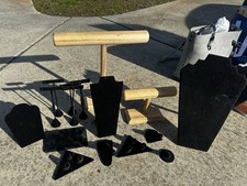 Assorted Black Velvet And Natural Wood Jewelry Display Holders 