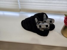 UGG FLUFF YEAH SLIDE BLACK SHEEPSKIN SLINGBACK SLIPPERS SIZE US 5 WOMEN