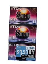 TDK 120MP 8mm 120 Minute Premium Camcorder Video Tapes Lot Of 3 Sealed