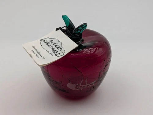 Vintage Blenko Red Crackle Art Glass Apple Figurine Paperweight | NICE!