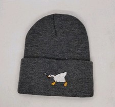 Beanie Gray Winter Cap Cuff Beanies Embroidered Goose