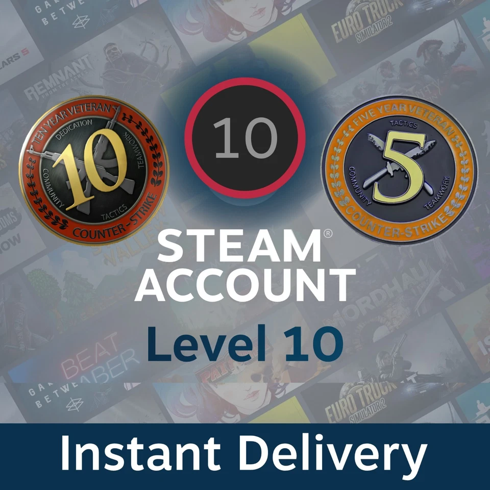 Level 5 - 10 Steam Account | CSGO CS2 5 & 10 Year Medals | Instant Delivery