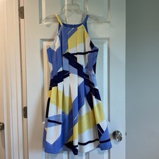 Vince Camuto Halter Dress Size 8 Multicolor Geometric Fit Flare Modern Chic NEW