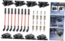 Set of 8 Square Ignition Coil 8 Platinum Spark Plug and Red Wire Set
