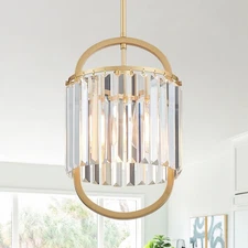 1-Light Modern Small Crystal Chandelier, Mini Gold Pendant Lighting 9.4" Crys...