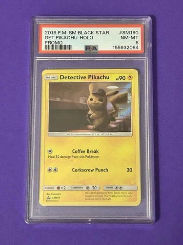 2019 P.M. SM BLACK STAR PROMO #SM190 DETECTIVE PIKACHU-HOLO PROMO PSA 8