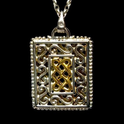 c.1990s Solvar 925 Sterling Pendant Necklace Vermeil Celtic Knot Filigree 17''