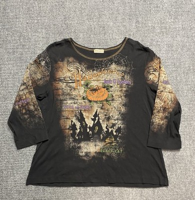 Vintage Halloween Shirt Womens 3XL Spiderwebs Pumpkin All Over Print 90s Y2K