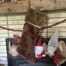 Villa Bacci 2004 Red Gold Tapestry Christmas Stocking Faux Fur Tassel Bell 26”