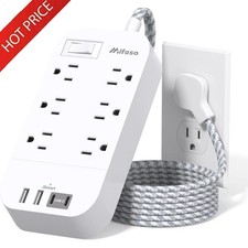 Power Strip 6 AC Outlets 4 USB Ports Overload Protection Wall Mountable