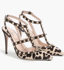 NIB $1300 Valentino Garavani Rockstud Genuine Calf Hair T-Strap Pump - 7.5/37.5!
