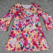 Women Mini Dress Tunic Floral Top Hippie Bell Sleeves Boho 70s Colorful
