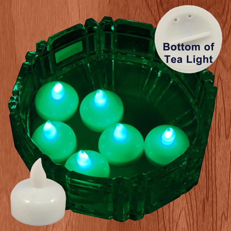 FREEH 18X 防水 LED 浮动小蜡烛 无焰蜡烛 婚礼派对 绿色 — 第 3/4 张图片