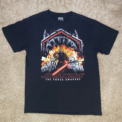 STAR WARS Shirt Mens LARGE Black The Force Awakens Kylo Ren Stormtrooper