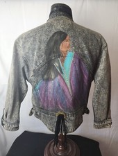 Vintage Womens Denin Jacket MED Hand Painted Native Indian EUC Rare