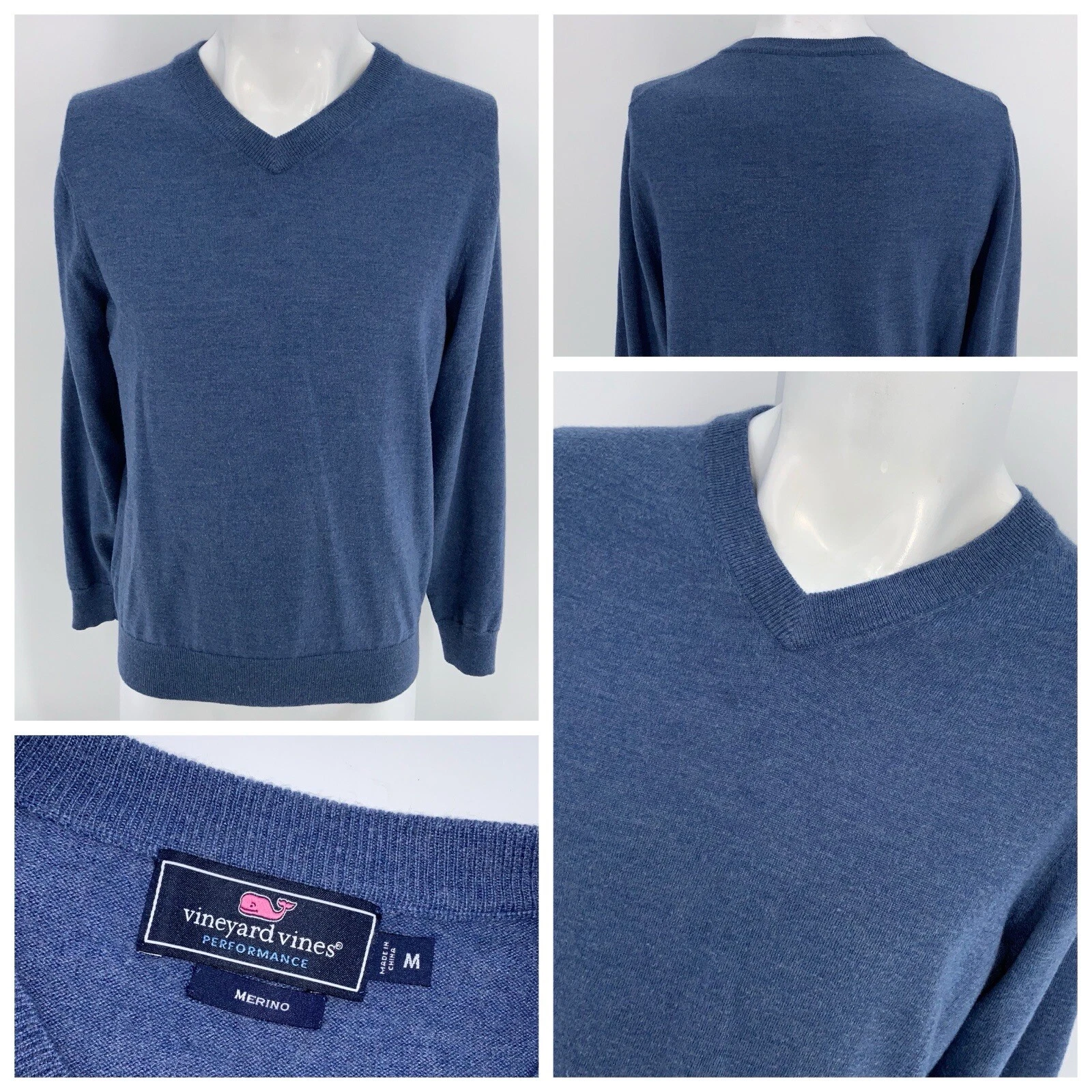 Vineyard Vines Performance V-Neck Sweater M Men Blue Polyester Wool YGI Q4-173