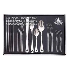Disney Parks 24 Piece Flatware Set Icon Mickey Mouse Silverware Finish NEW