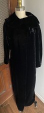 Vintage Long Black Velvet Cape Coat Tulip Collar One Button Maxi Satin Lining