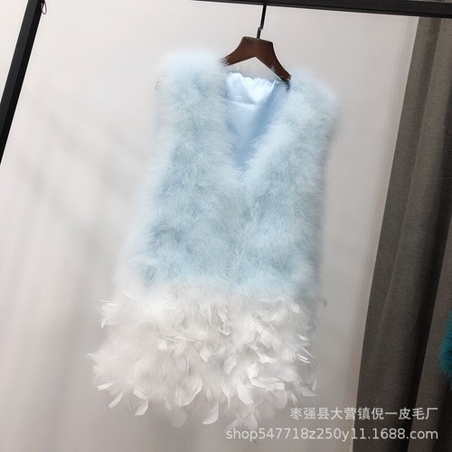 Women Vest Oversized Fur Camisole Furry Turkey Feather Ostrich Long V-neck Vest - Picture 28 of 30