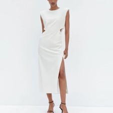 Zara Women Cut Out Midi Dress Oyster White Size L 7814/688
