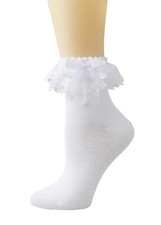 Lace Ruffle Socks for Women Frilly Ankle Socks with Bow US Numeric 5 9 White-...