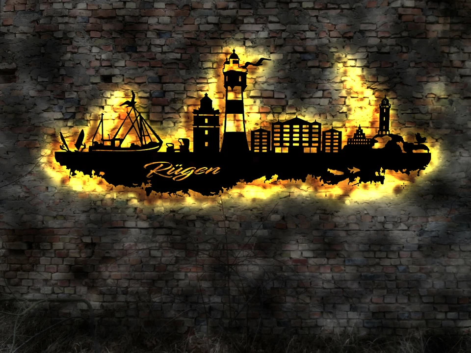 MMV 3D LED Warnemünde Rügen Wandtattoo Skyline Wandsticker Aufkleber Buch Reise