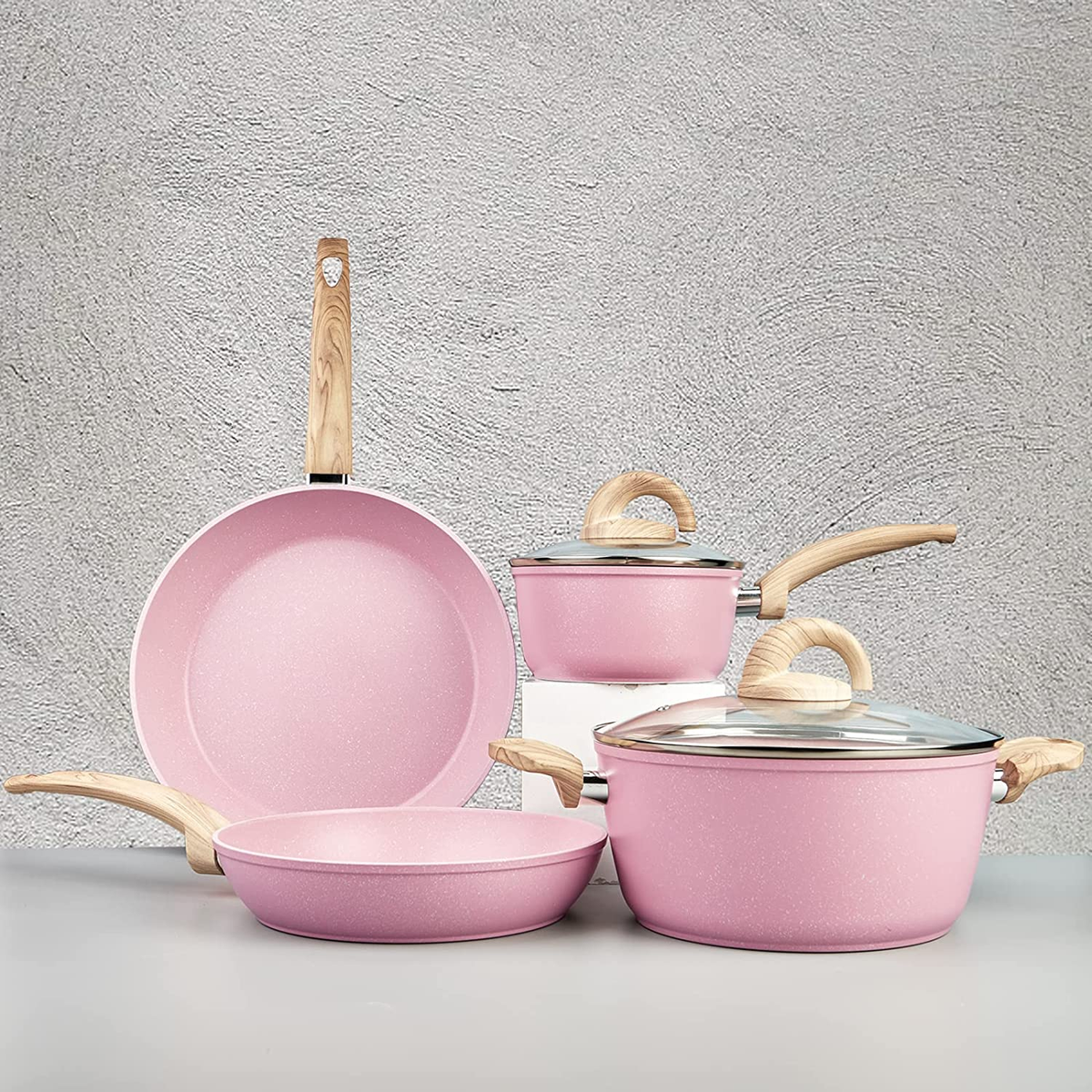 Pink Pots and Pans Set Non Stick, Ceramic Cookware Set with