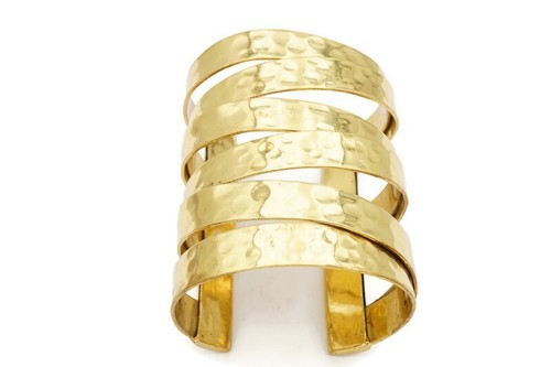 Rustic Cuff Bracelet Brass Crisscross 6.5"