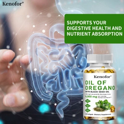 KENOFOR Oil of Oregano 6000mg with Black Seed Oil Antioxidant Digestive Support Immune