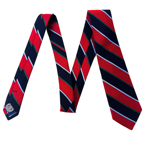 J PRESS Silk Boys Necktie Red & Navy w/ Light Blue & Green Stripe 36" x 2.5" - Picture 3 of 5