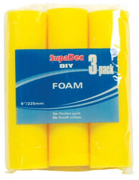 SupaDec DIY Decorating Paint Foam Roller Refills - 9""/225mm - Pack of 3