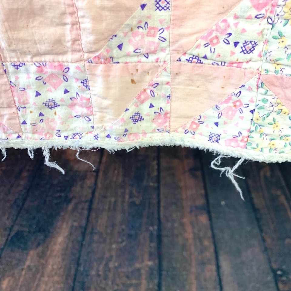 Edredón cuna cosido a mano Shabby Chic rosa naranja púrpura bebé niño 64" x 72" Foto 3 de 4