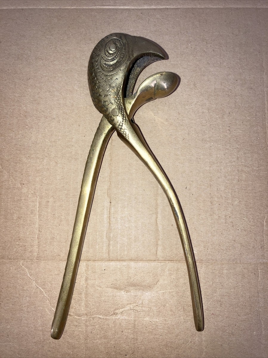Vintage Solid Brass Parrot Head Nutcracker Rare Antique Nut