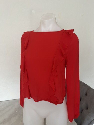 H&M Top women size 32 RED Long Sleeves Blouse Lightweight - Picture 5 of 11