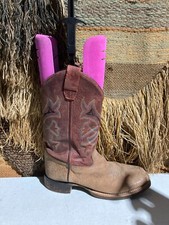 Old West Brown/Burnt Red Youth Boys Leather Cowboy Boots SZ 6 BSY1912