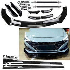 Front Bumper Lip Spoiler Kit +86.6" Car Side Skirt Glossy For Hyundai Elantra